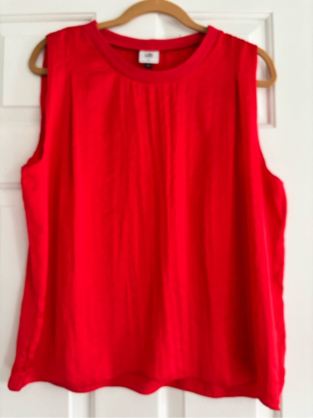 CAbi Bright Red Sleeveless Pintuck Front Tank